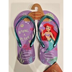 NWT Havaianas Little Mermaid iridescent Flip Flop Size US Youth 3/4 (EU 35/36)